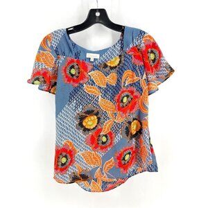 Chenault Women's Blouse Top Petite Small Floral Colorful Boho Blue Red Orange